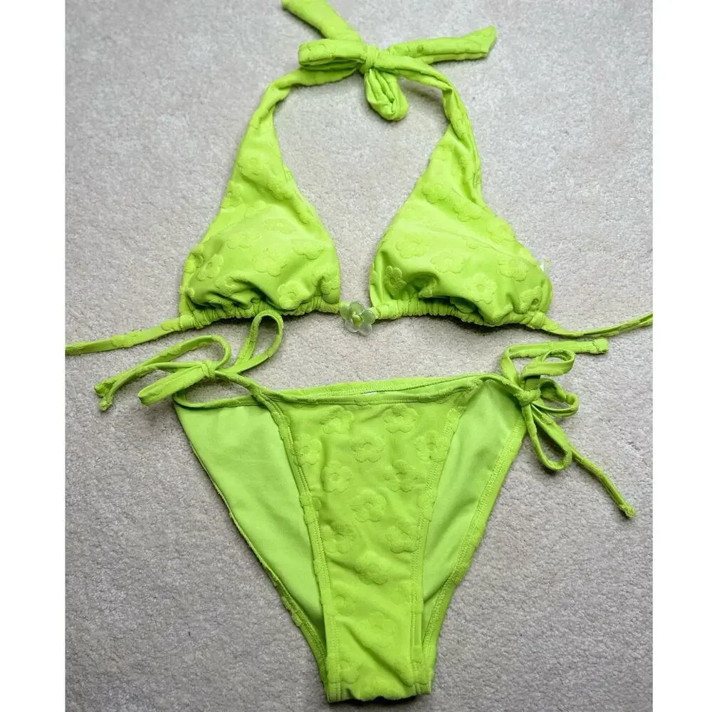 Wild Fable: Floral Terry Cloth Y2K Bikini Bright Green